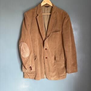Vintage WOODMERE Men's 44L Tan Corduroy Jacket Leather Elbow Patch Retro 1970's
